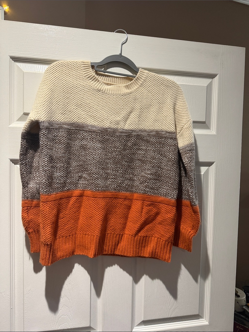 Women's Colorblock Crewneck Sweater in Cream, Gray & Orange